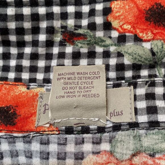 Passport Plus Checkered Floral Tie Front Button Down Shirt Blouse Plus Sz 2X - Picture 7 of 8